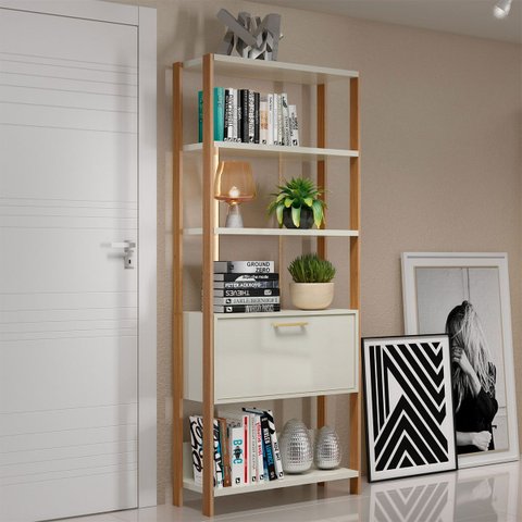 Estante Multiuso com Porta Basculante Freijó Off White Dalla Costa