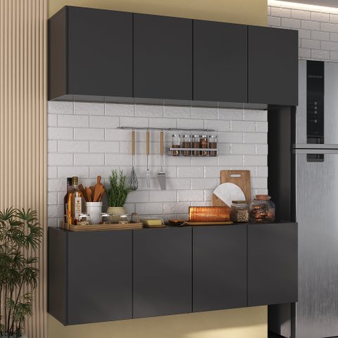 Kit Armário de Cozinha e Balcão 4 Portas Multimóveis Mp2161 Preto
