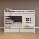 Ver imagem 1 de Beliche Infantil com Janela Gavetas e Cortina Madeira Maciça Branco Housin