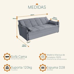 Sofá Cama 3 Lugares 2,00m Suede Vienna Cinza - 7