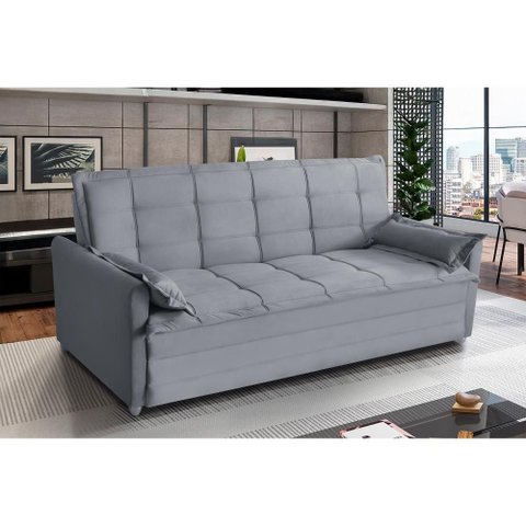Sofá Cama 2,00m 3 Lugares Suede Vienna Cinza