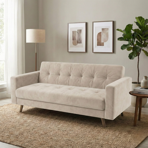 Sofá 3 Lugares Suede Escritório e Recepção Vitrola Bege