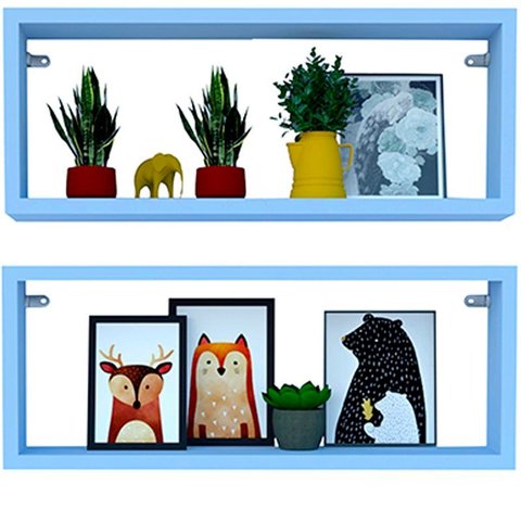 Kit 2 Nicho Retangular Azul Claro 60x15x10p Mdf Decorativo