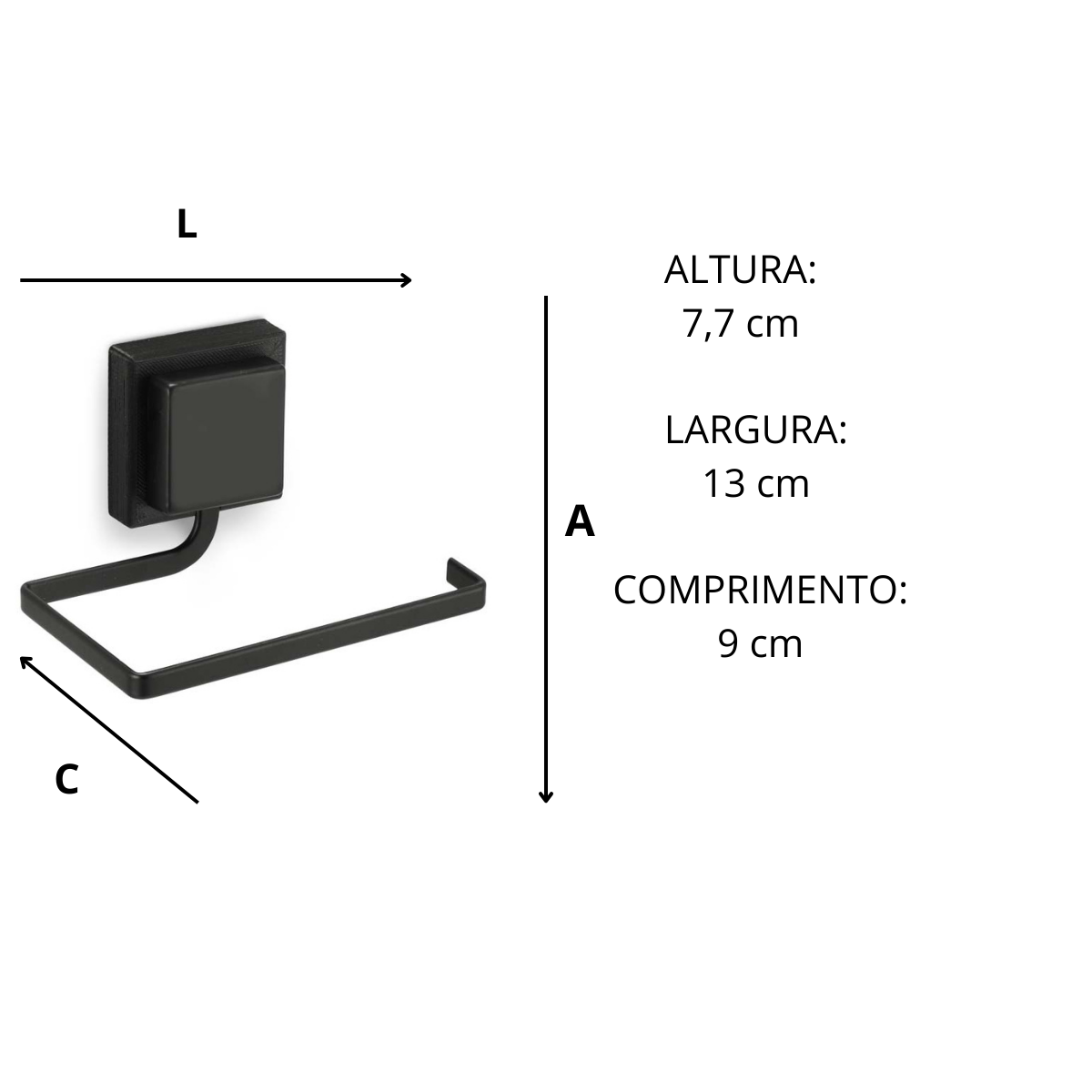 Porta Papel Higienico Autocolante 3m Piatina Preto - 5