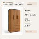 Ver imagem 4 de Guarda Roupa Slim 3 Portas 2 Gavetas Cinamomo Formimóveis
