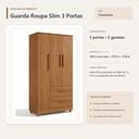 Ver imagem 5 de Guarda Roupa Slim 3 Portas 2 Gavetas Cinamomo Formimóveis
