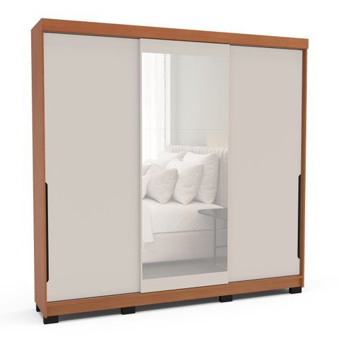 Guarda Roupa Solteiro 3 Portas Correr com Espelho 220cm Madrid Politorno Móveis