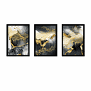 Ver imagem 1 de Tríptico - Quadros Decorativos Abstrato Ouro Grande:Preto