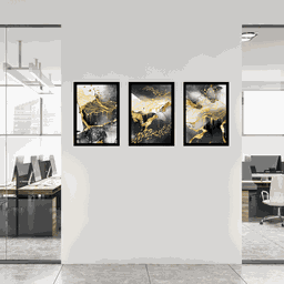 Tríptico - Quadros Decorativos Abstrato Ouro Grande:Preto - 3