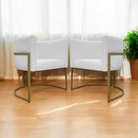 Kit 2 Poltronas Decorativas Recepção Luna Tecido Sintético Cores Base de Ferro Dourada