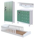 Ver imagem 6 de Quarto Infantil com Cama Montessoriana Guarda Roupa Cômoda Prateleira 3 Portas 4 Gavetas MDP Branco
