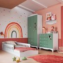 Ver imagem 1 de Quarto Infantil com Cama Montessoriana Guarda Roupa Cômoda Prateleira 3 Portas 4 Gavetas MDP Branco