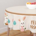 Ver imagem 1 de Toalha de Mesa Redonda 4 Lugares Coelhos Alegria de Páscoa