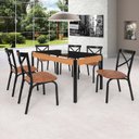 Ver imagem 1 de Conjunto Sala de Jantar Mesa 140cm x 77cm Tampo Vidro com 6 Cadeiras Karina Preto/Fosco/Caramelo