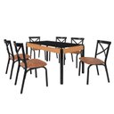 Ver imagem 2 de Conjunto Sala de Jantar Mesa 140cm x 77cm Tampo Vidro com 6 Cadeiras Karina Preto/Fosco/Caramelo