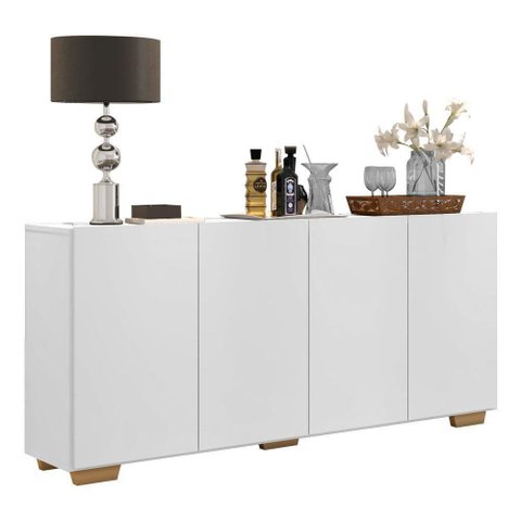 Aparador Buffet 4 Portas Com Pés Quadrados Veneza Multimóveis V3557 Branco/Natural Branco/Natural