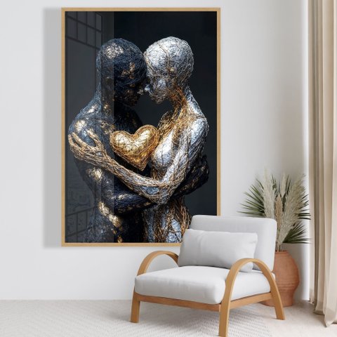 Quadro Decorativo a Conexão entre Almas Dourado Prata Sala Quarto Casa Escritório