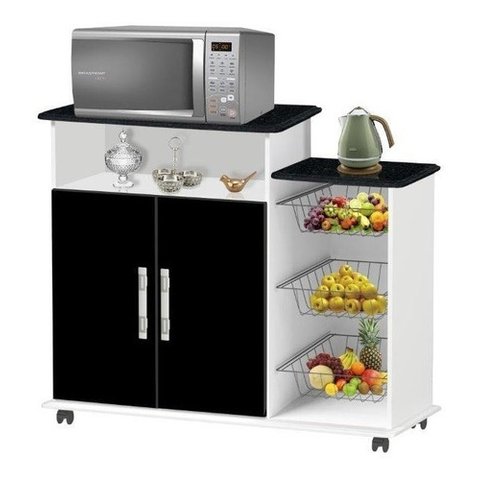 Fruteira Balcao 02 Portas Lond Cor Branca Com Preto Promoção PASSE BEM