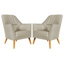 Ver imagem 1 de Kit 2 Poltronas Orion Bordada Courino Bege Aradecor