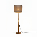 Ver imagem 1 de Luminária de Chão Imperial Base Madeira Detalhe Dourado 160cm Bivolt - Teca/Marrom