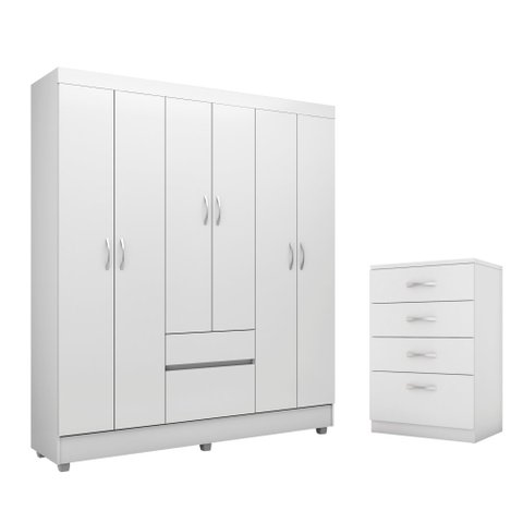 Conjunto Quarto Guarda Roupa e Comoda Forggia Branco