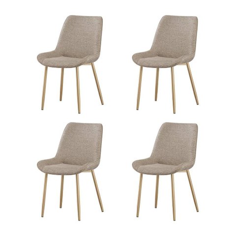 Kit 4 Cadeiras de Jantar Lara Estrutura em Aco Carbono Cor Bronze Estofado em Linho Conforto Bege