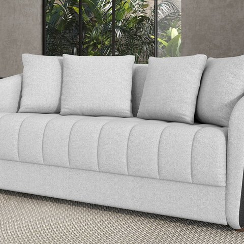 Sofá Living 186cm Linho 3 Lugares com 4 Almofadas Abba Cinza/Preto