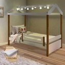 Ver imagem 1 de Cama Montessoriana Solteiro Casinha Eliz com Led Grade de Proteção e Colchão Branca/mel - Branco