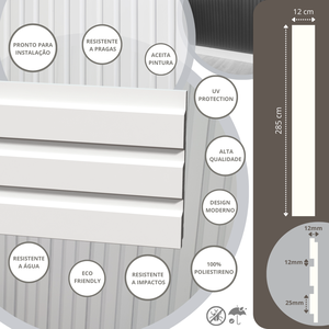 Kit 5 Barras Painel Ripado de Poliestireno Branco (285cm X 12cm)