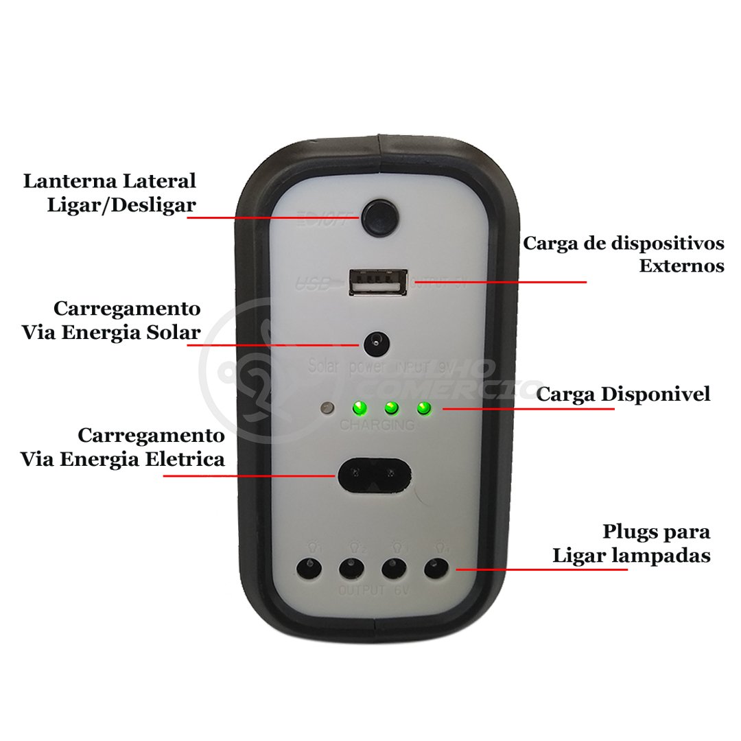 Kit Lanterna Placa Solar Carregador Portatil Energia Emergência Painel Lampadas Acampamento Camping - 5