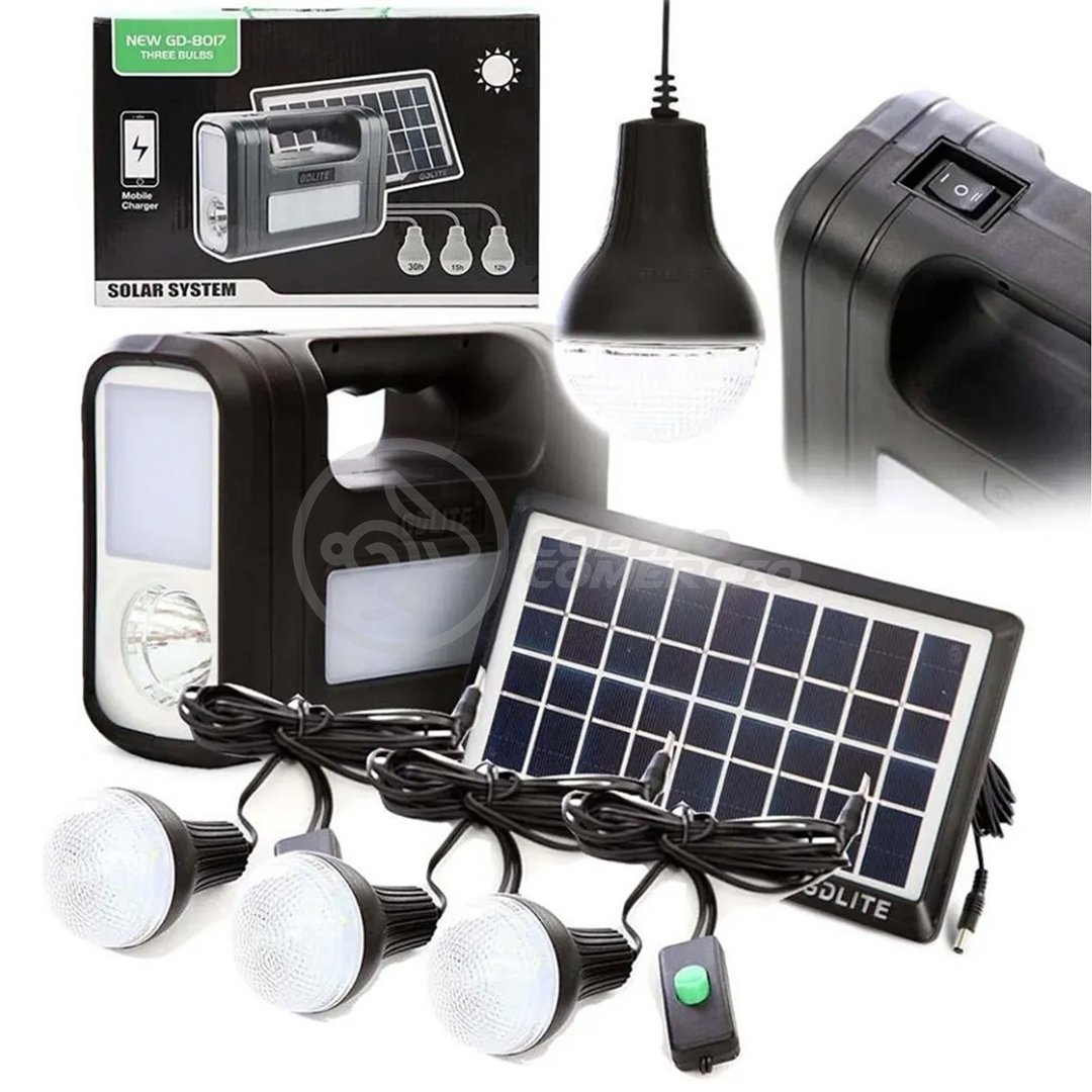 Kit Lanterna Placa Solar Carregador Portatil Energia Emergência Painel Lampadas Acampamento Camping - 2