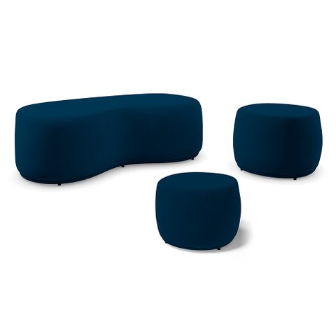 Conjunto 03 Puffs Decorativos Living Aisha Orgânico Veludo Azul Marinho - Desk Design