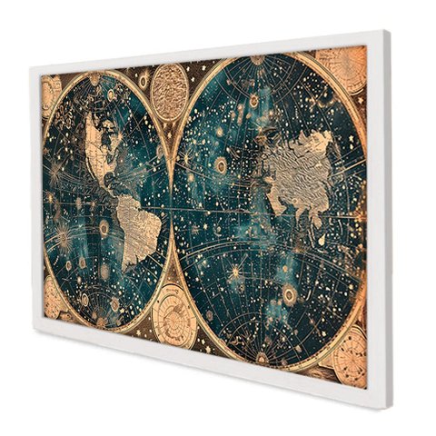 Quadro Decorativo Mapa Estrelar em Moldura Caixa Tacolado Moldura Trad 1cm Branca com Vidro 40 X 60c