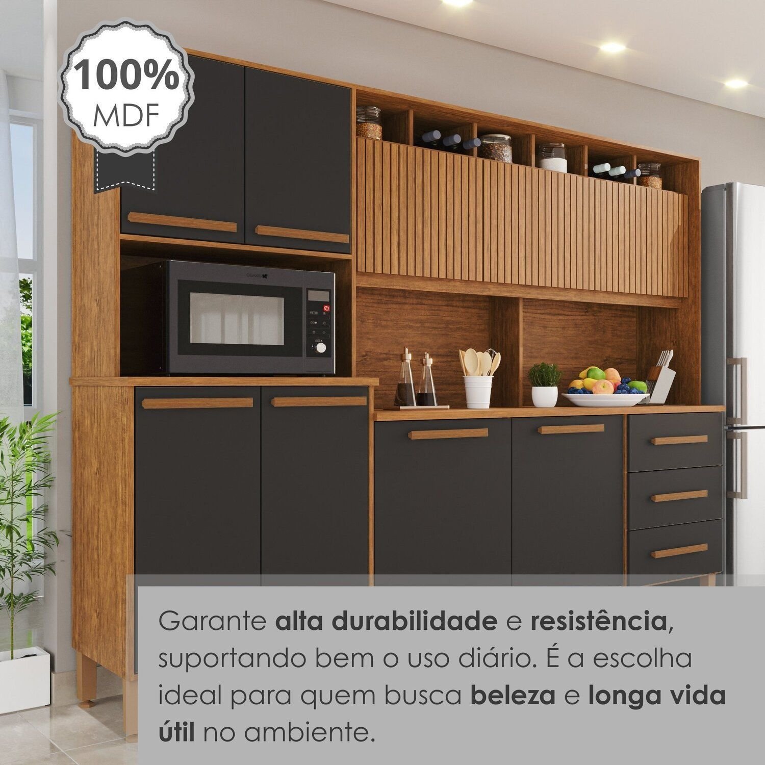 Armário de Cozinha 9 Portas 3 Gavetas 100% Mdf Isabella