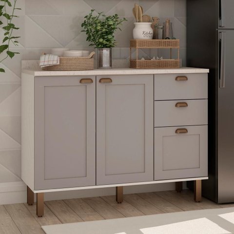 Balcão de Cozinha Genialflex Iluminata 120cm S/tampo Bco Fdi