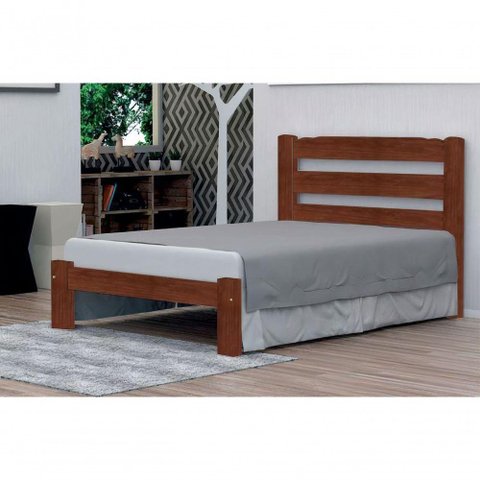 Cama de Casal Luna de Madeira Maciça Angelim Pedra/tauari - Cor Castanho