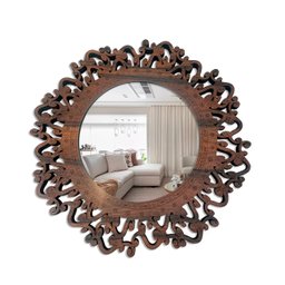 Espelho Decorativo Moldura Madeira Pegui Santorini 45 cm:Marrom - 1