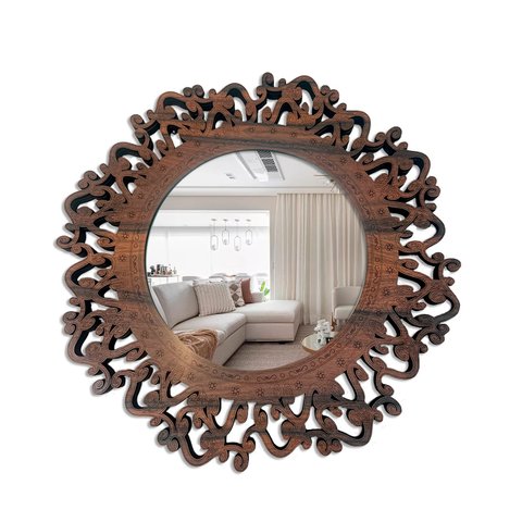 Espelho Decorativo Moldura Madeira Pegui Santorini 45 cm:Marrom