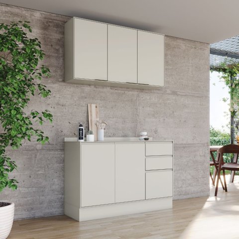 Cozinha Modulada 2 Peças 120cm 6 Portas 2 Gavetas Fineze Henn - Cor: Areia HP