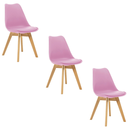 Kit 3 Cadeiras Estofadas Saarinen Wood Pés de Madeira Rosa - 1