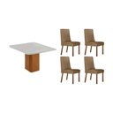Ver imagem 1 de Conjunto: Mesa de Cozinha Maldivas C/ Tampo Madeirado C/ Vidro Canto Curvo 90x90cm e 4 Cadeiras