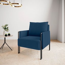 Poltrona Virgínia Veludo Azul Marinho Base de Ferro Preto - D’Rossi - 2