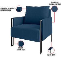 Poltrona Virgínia Veludo Azul Marinho Base de Ferro Preto - D’Rossi - 4