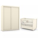 Ver imagem 1 de Jogo de Quarto Infantil Tutto New com Guarda Roupa 2 Portas e Berço Off White - Matic Móveis