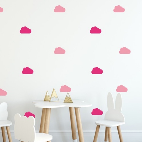 Adesivos de Parede Infantil Nuvem Rosa Escuro Claro Decorativo 100un