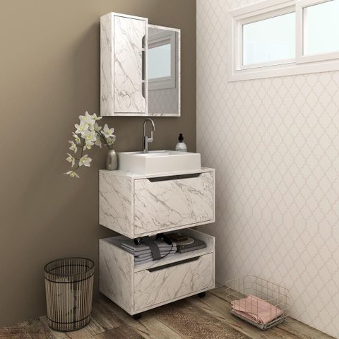 Conjunto Banheiro com 2 Balcões e Espelheira Mrm Br - Tecno