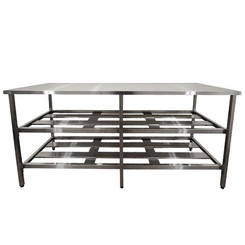 Mesa Aço Inox Industrial 190x70x90cm com 2 Prateleiras Fenestradas Nortinox