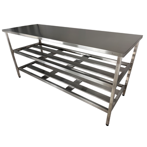 Mesa Aço Inox Industrial 190x70x90cm com 2 Prateleiras Fenestradas Nortinox