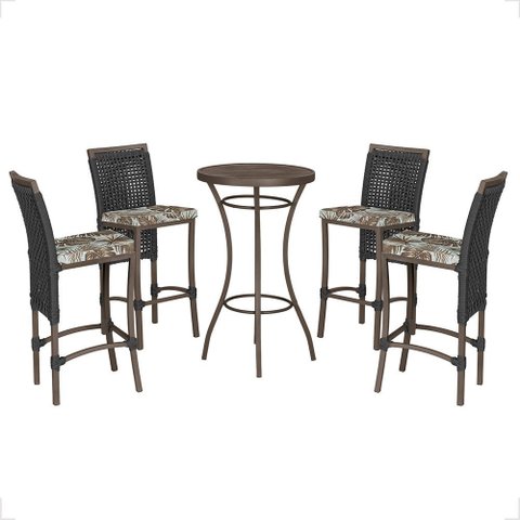 Mesa Bistrô e 4 Banquetas Roma Marrom Corda Náutica Estofado 6 Trama Original