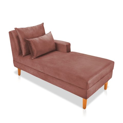 Divã Chaise Chloe 1,60M Veludo Pés Chanfrado Castanho - Rose